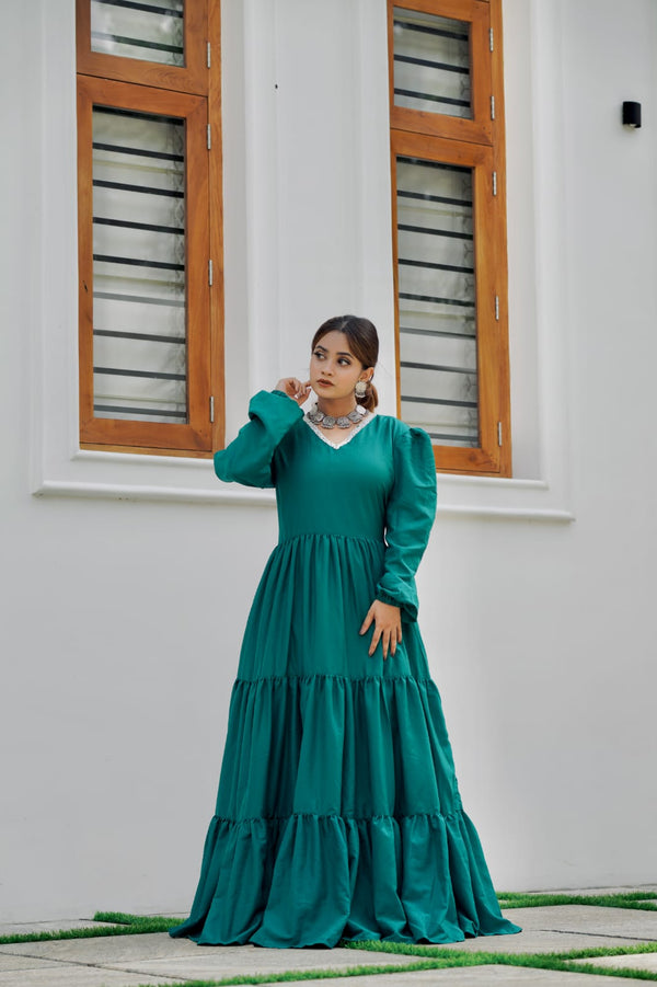 Green Ethnic Designer Maxi Dress (GBPT1001)