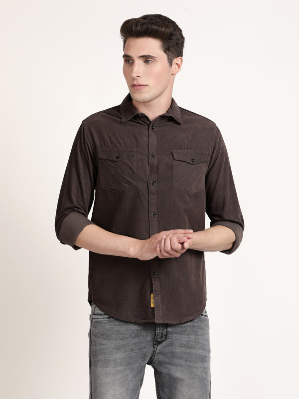 Men Brown Solid Formal Shirt (GBRJ6021)