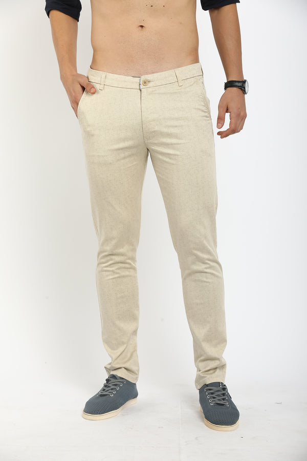 Men Cream Comfort Fit Trousers (CH3003)