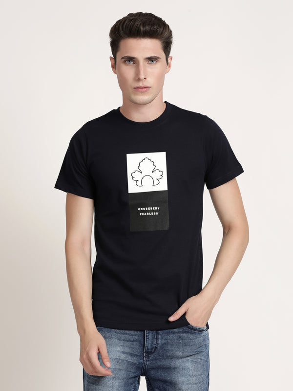 Men Black Round Collar T-shirt (SPINA1003)