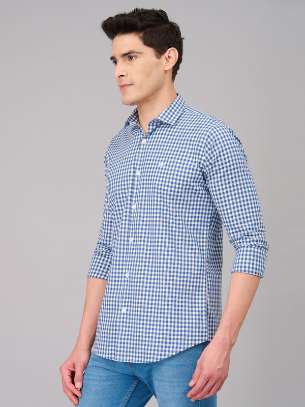 Men Blue and White Checks Shirt (GBMKLS2904)