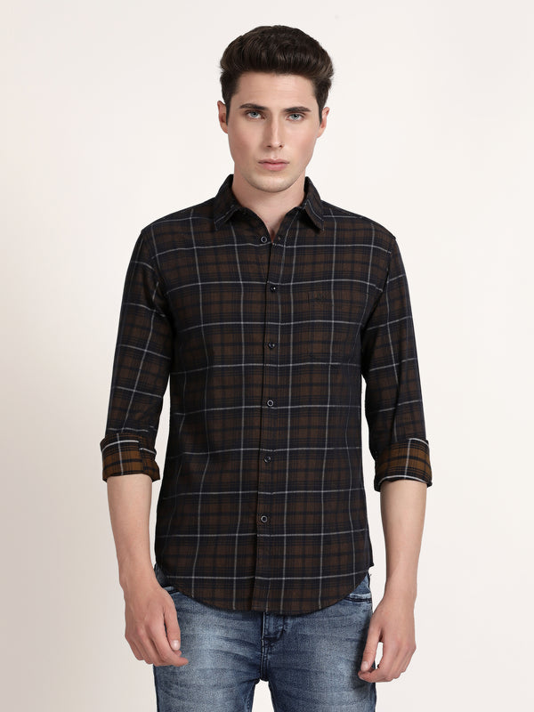 Men Brown and Black Checked  Formal Shirt (GBRJ6002)