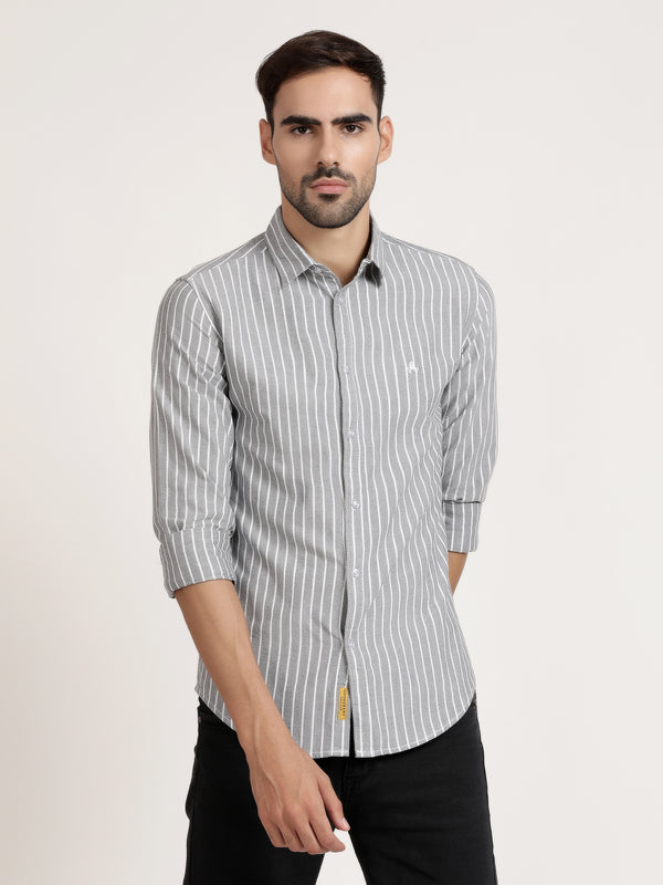 Men Grey Striped Casual Shirt (GBRJ6007)