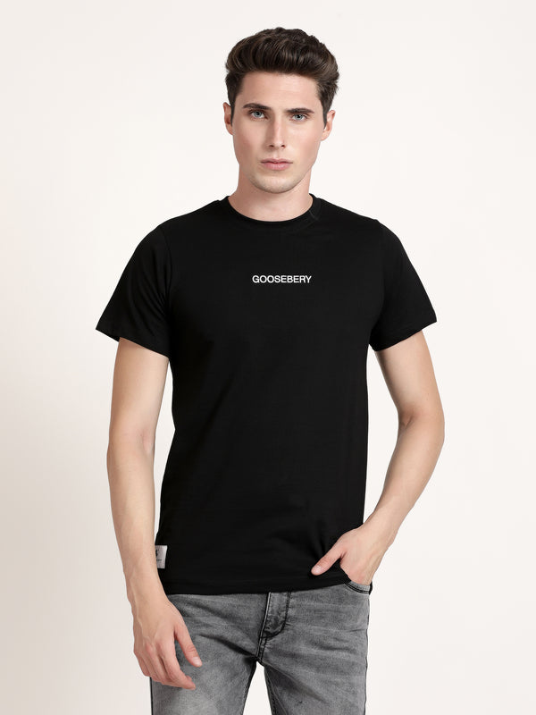 Men Black Solid Round Neck T-shirt (SPINA1002)