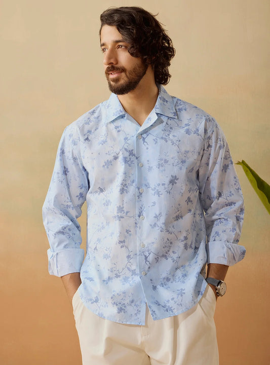 Sky Bloom Cotton Poplin Print Shirt