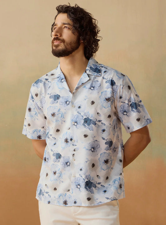 Floral Ink Cotton Blend Print Shirt