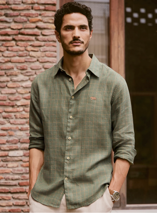 Gold Emerald Linen Check Shirt