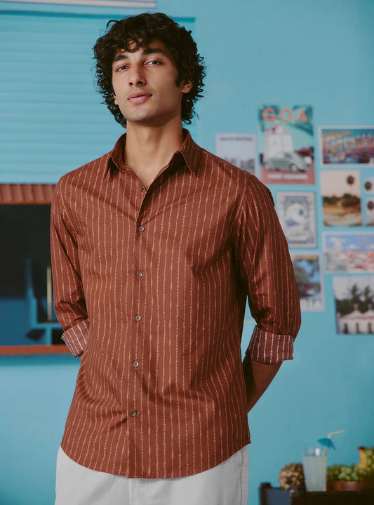 Printed Shirt - Rust Brown Stripe