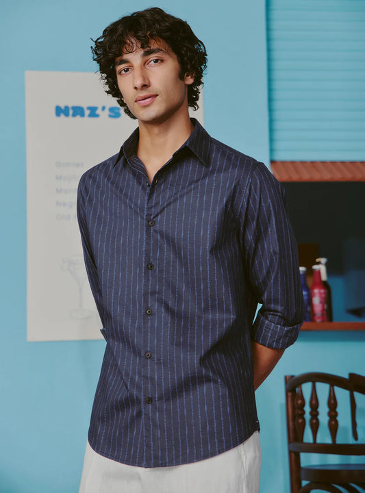 Printed Shirt - Navy Stripe