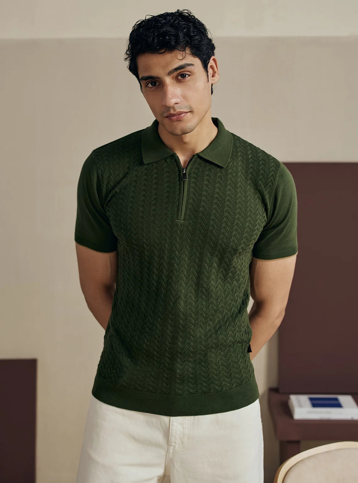 Textured Polo - Olive Green