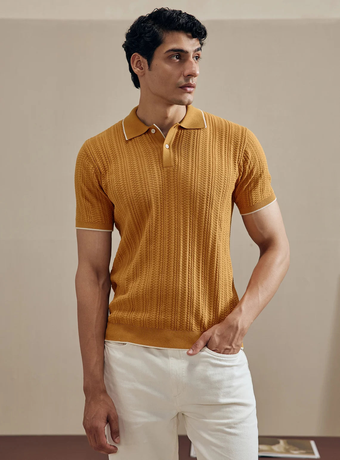 Textured Polo - Mustard