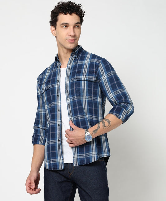 Regular Finish Indigo Plaid Regular Fit Sport Shirt