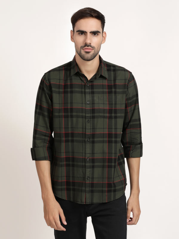 Men Green Checked Casual Shirt (GBHM5026)