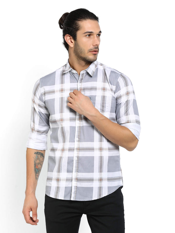 Men White and Grey Checks Casual Shirt (GBMNR4000)