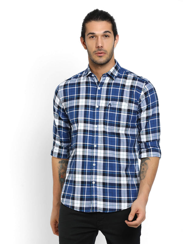 Men Blue and White Checks Casual Shirt (GBMNR4002)