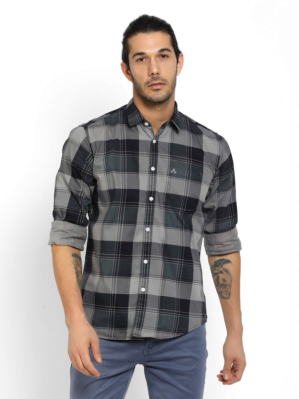 Men Black and Grey Checks Casual Shirt (GBMNR4007)