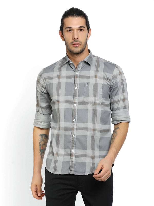 Men Grey Checks Casual Shirt (GBMNR4008)