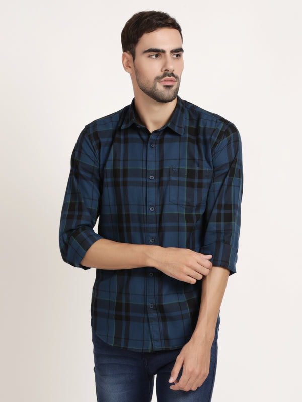 Men Blue Checked Casual Shirt (GBHM5027)