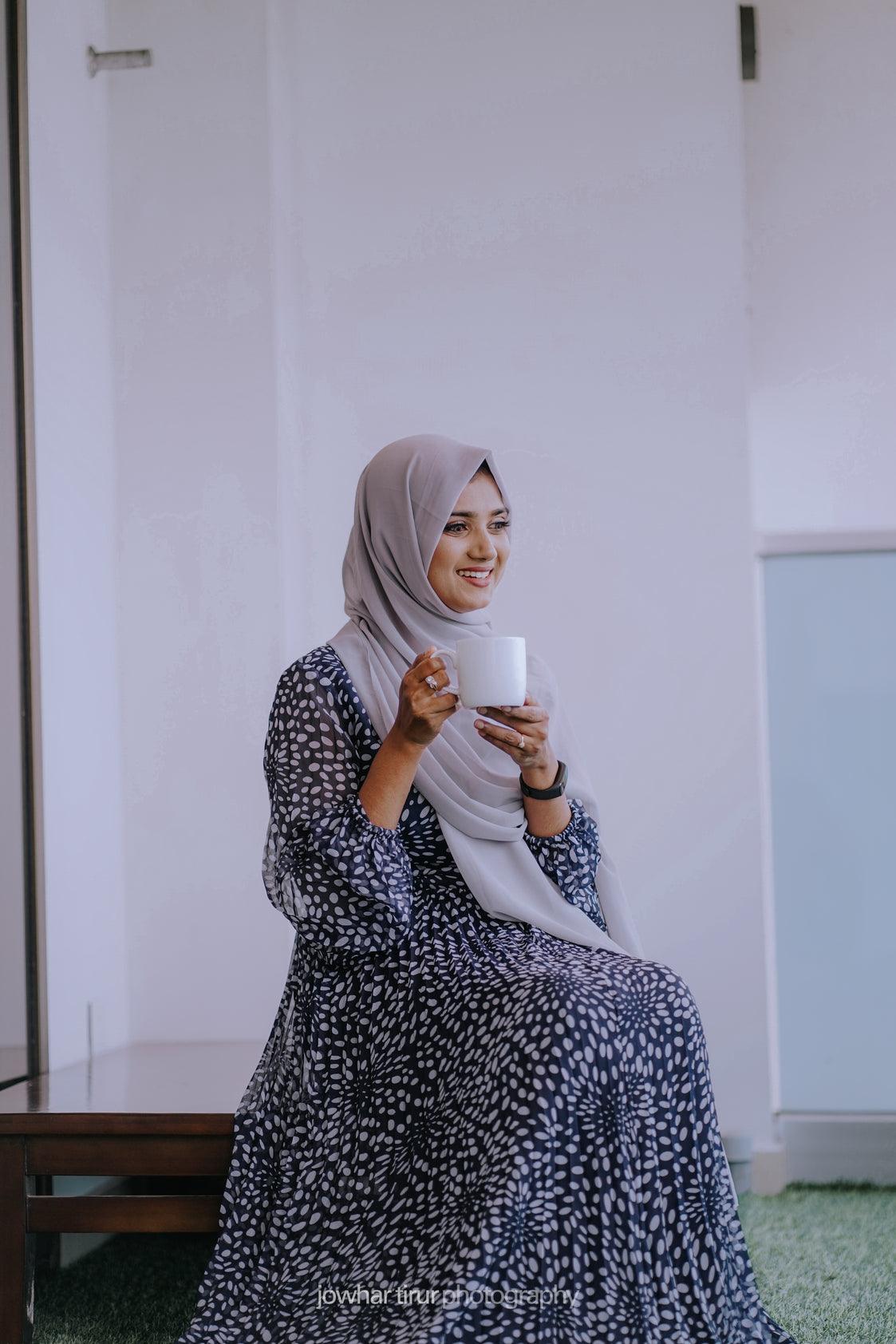 Blue Polka Printed Pleated Maxi Dress (GBF7001) - G O O S E B E R Y®