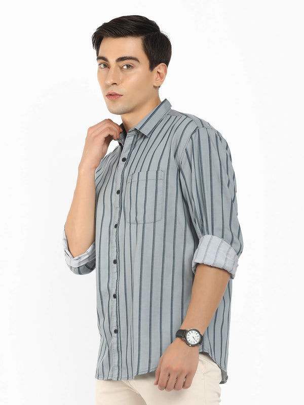 Light Grey Striped Men Shirt (GBMNR2022)