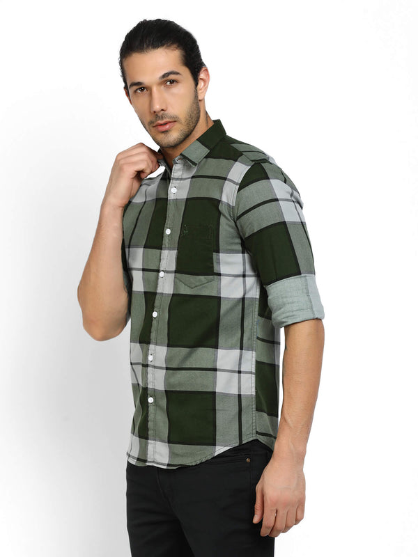 Men Green Checks Casual Shirt (GBMNR4011)