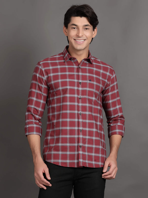Maroon and White Checks Shirt for Men (GBHM3004 )