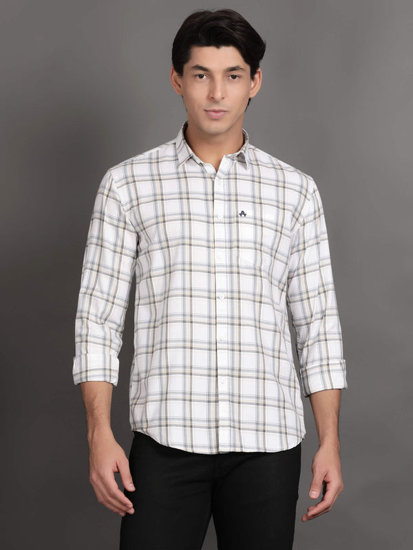 Men White and Yellow Checked Casual Shirt (GBHM3016)