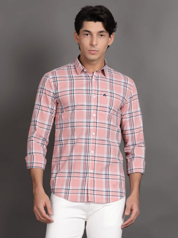 Pink Men Slim Fit Checks Casual Shirt (GBHM3007)