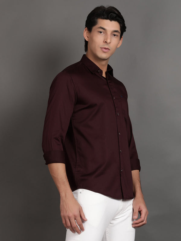 Maroon Solid Mens Formal Shirt (GBHM3028)