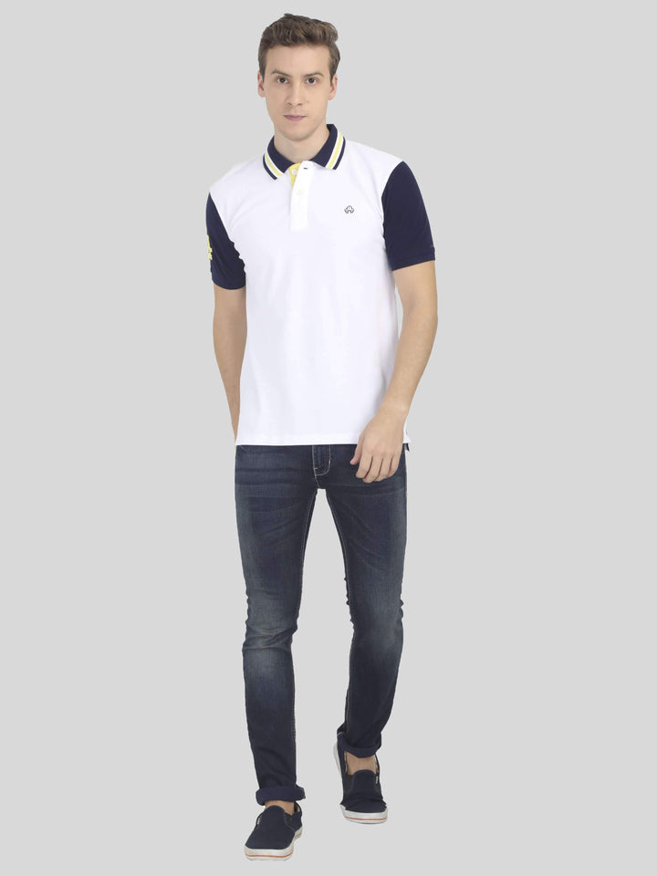 White and Blue Polo T-Shirt for Men - GOOSEBERY