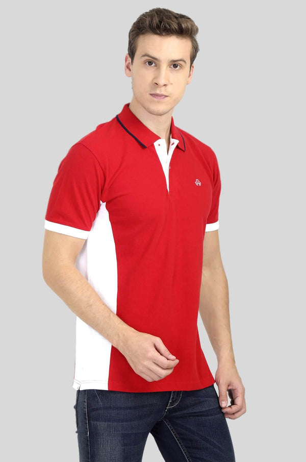 Red and White Polo T-Shirt for Men - GOOSEBERY