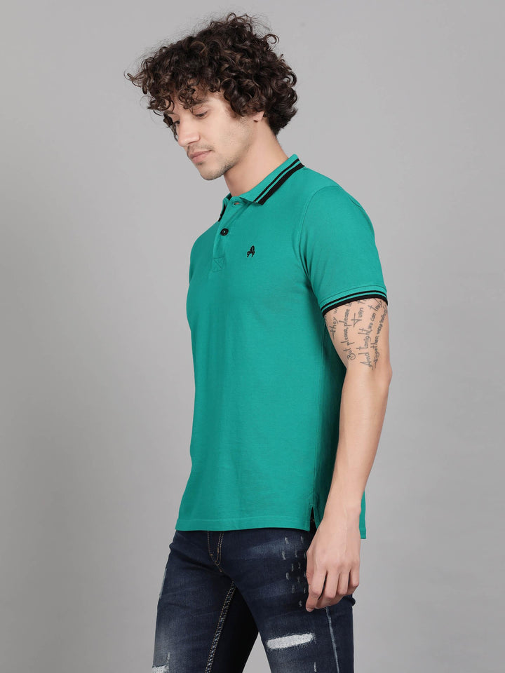 Light Green with  Off White  Polo T-Shirt for Men (CRISPA 1013) - G O O S E B E R Y®