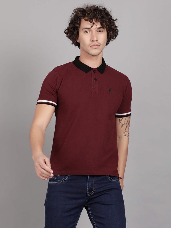 Maroon  Polo T-Shirt for Men (CRISPA1014) - G O O S E B E R Y®