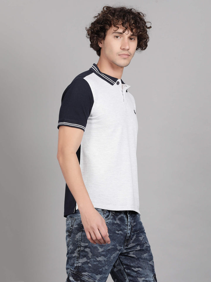 White Melange Polo T-Shirt for Men (CRISPA 1016) - G O O S E B E R Y®