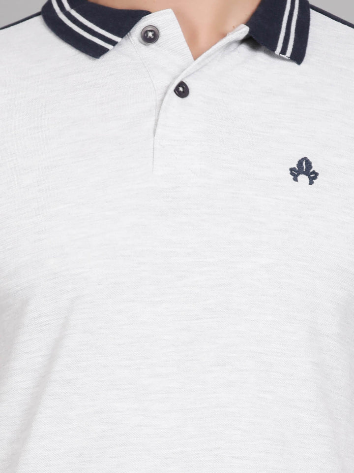 White Melange Polo T-Shirt for Men (CRISPA 1016) - G O O S E B E R Y®