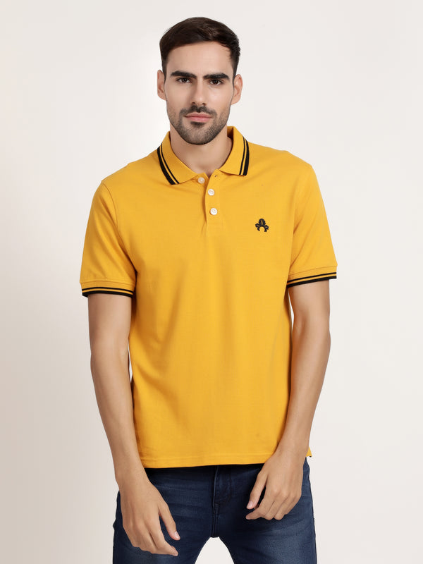 Men Mustard Yellow Pollo Collar T-shirt (CRISPA3503)