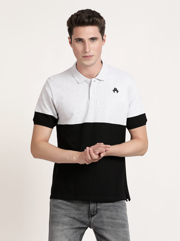 Men Black and White Polo Collar T-shirt (CRISPA3506)