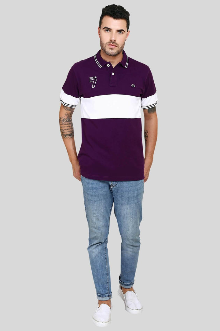 Purple and White Polo T-Shirt for Men (EGRES PURPLE) - GOOSEBERY