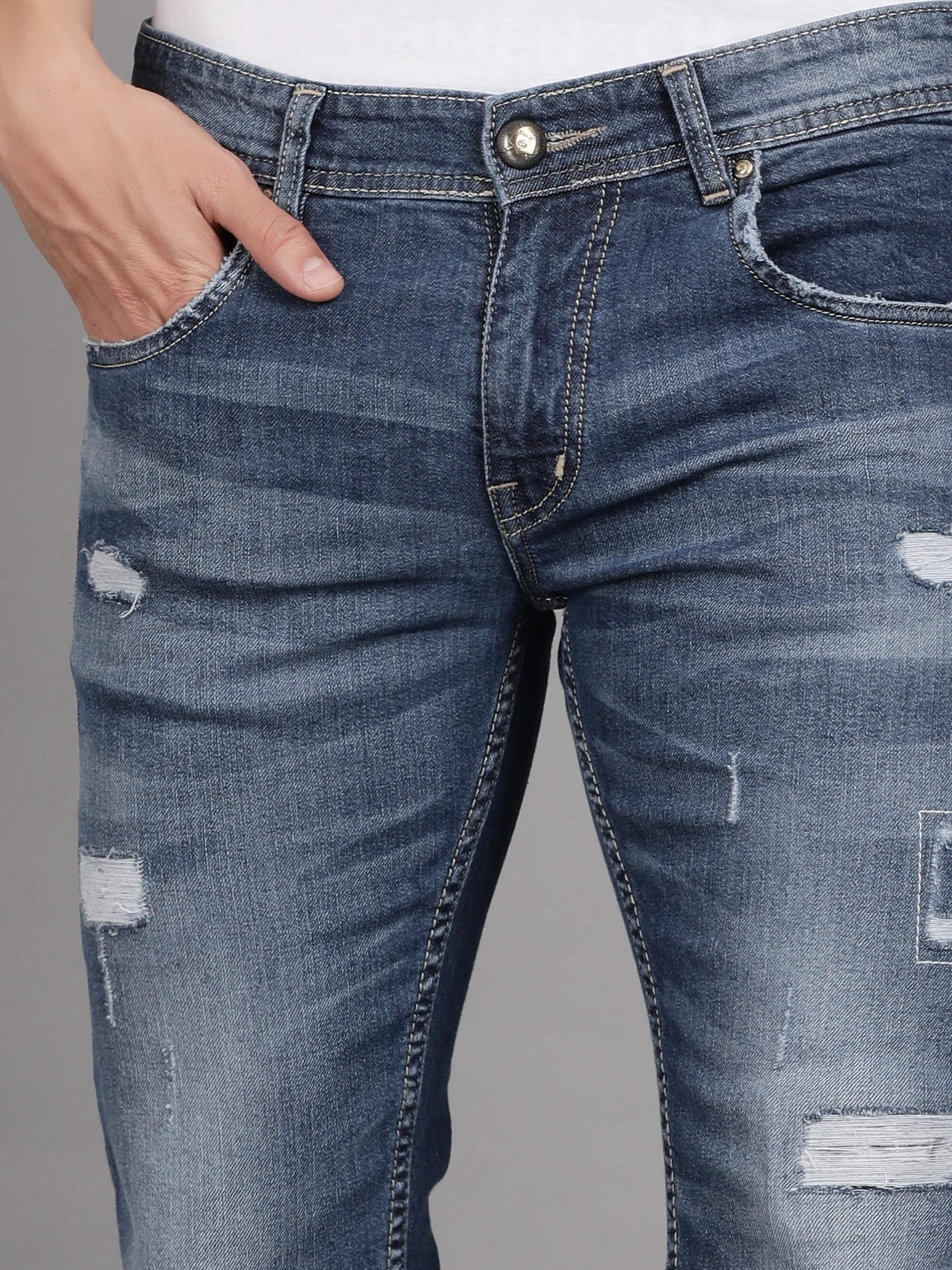 Buy Light Blue Low Rise Distressed Slim Fit Jeans for Men
