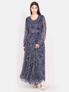 Blue Polka Printed Pleated Maxi Dress (GBF7001) - G O O S E B E R Y®