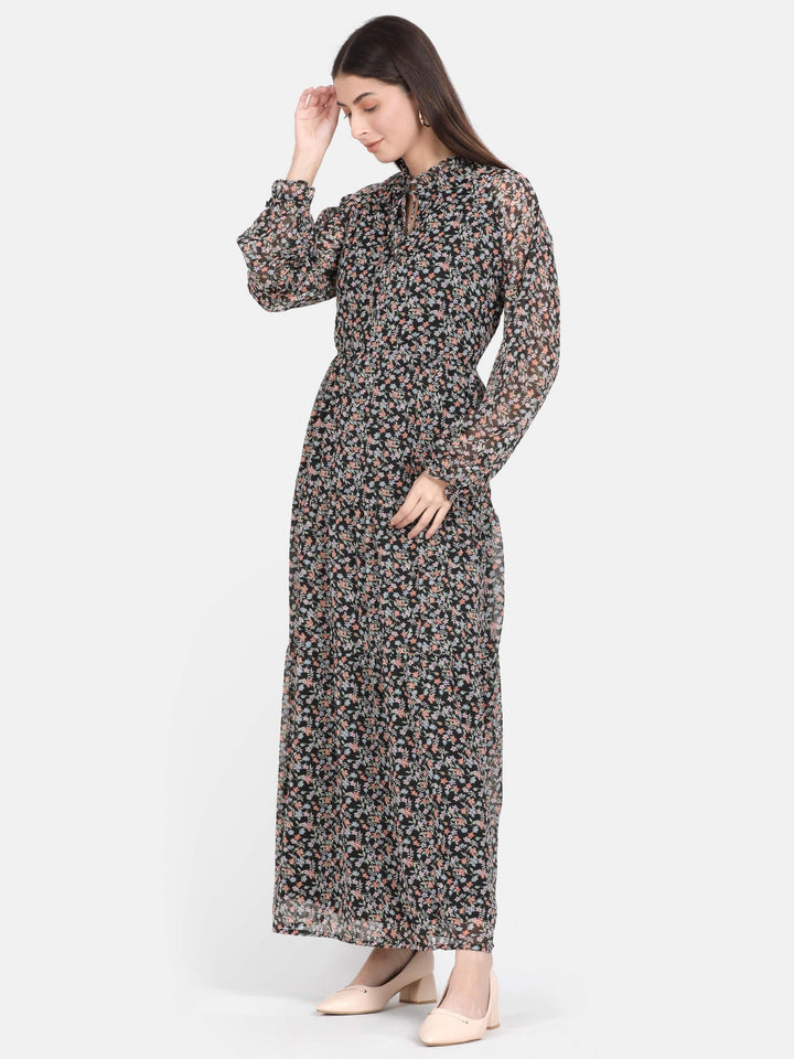 Black Floral Print Maxi Dress (GBF7005) - G O O S E B E R Y®