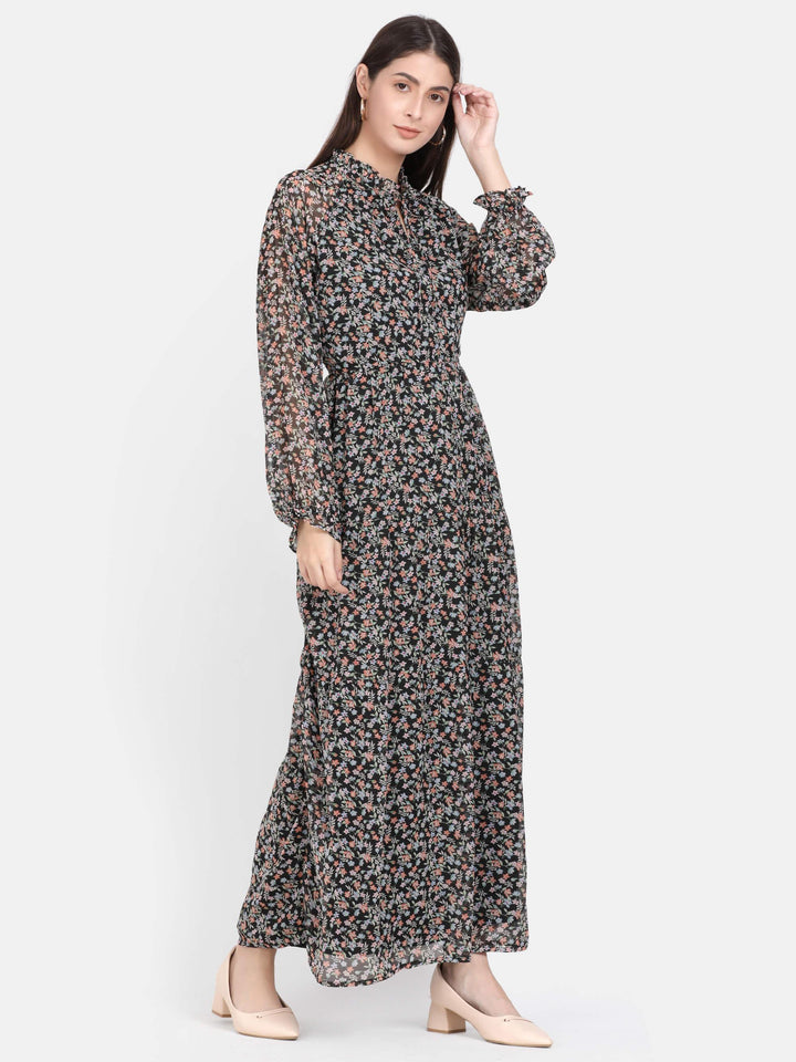 Black Floral Print Maxi Dress (GBF7005) - G O O S E B E R Y®