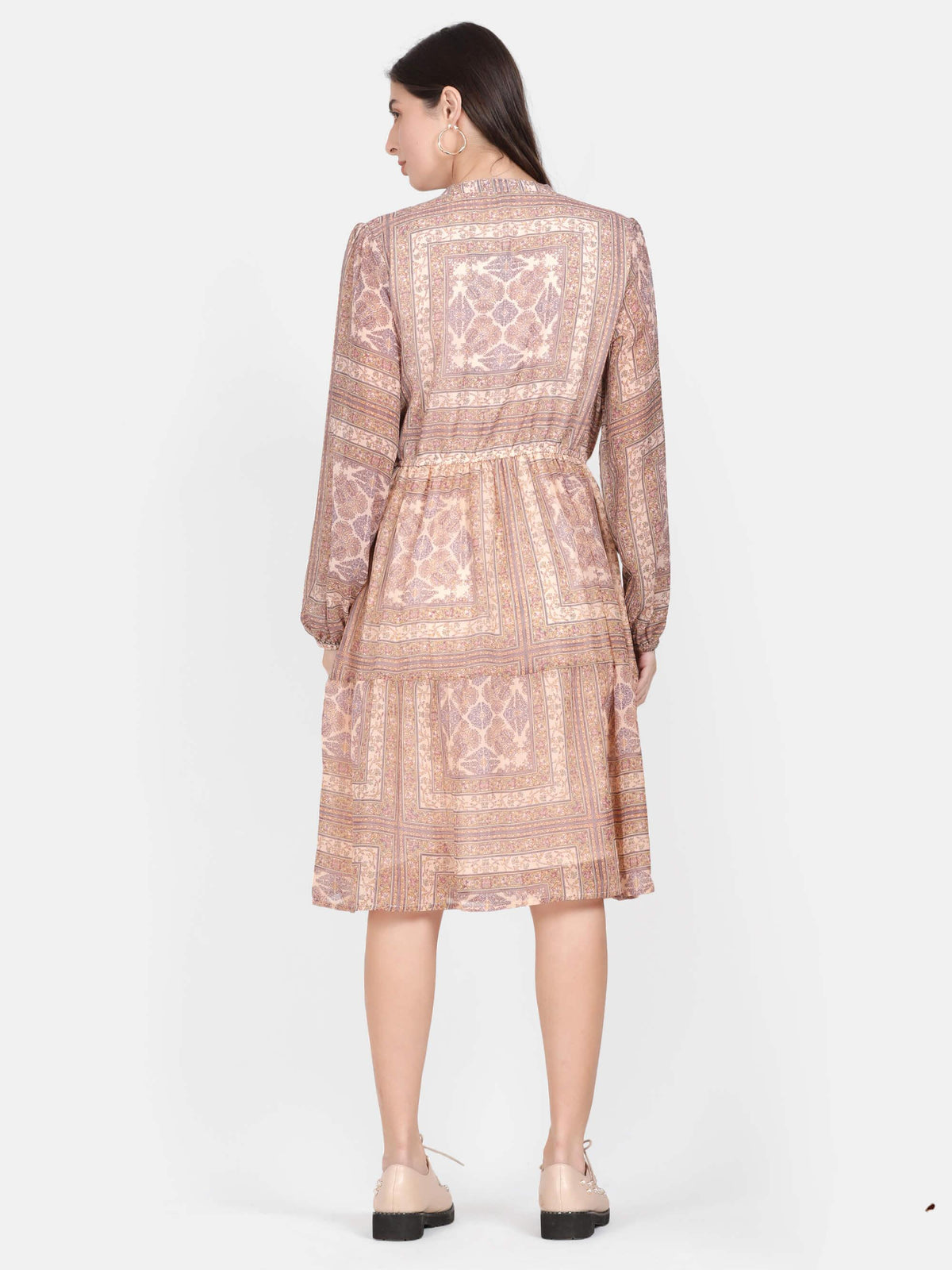 Abstract Printed Knee Length Dress (GBF7008) - G O O S E B E R Y®