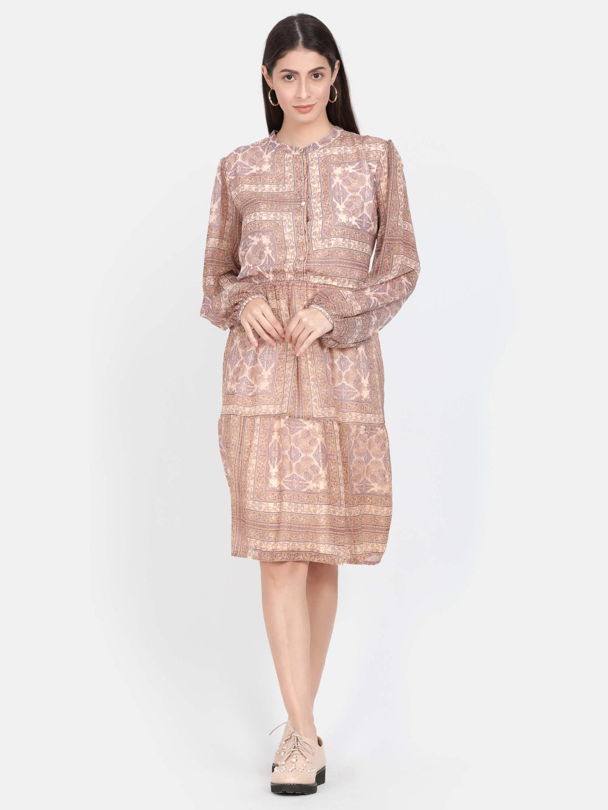 Abstract Printed Knee Length Dress (GBF7008) - G O O S E B E R Y®