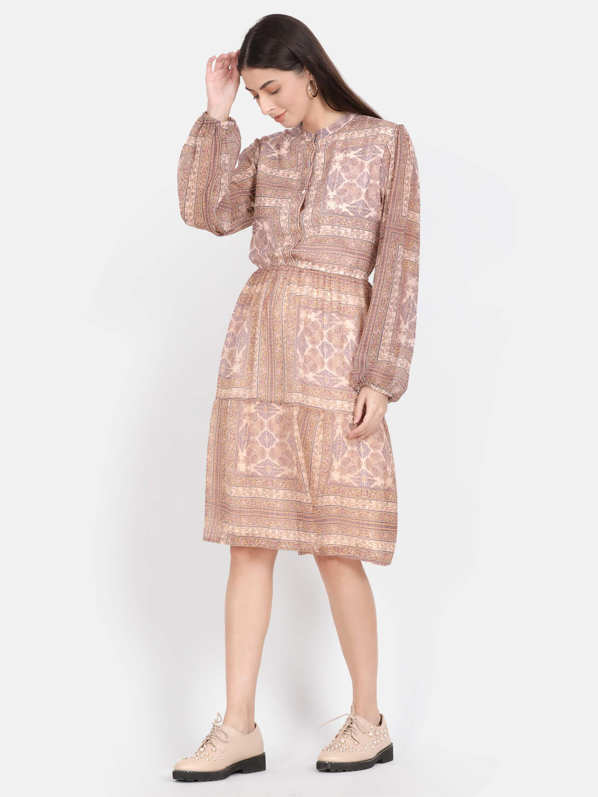 Abstract Printed Knee Length Dress (GBF7008) - G O O S E B E R Y®