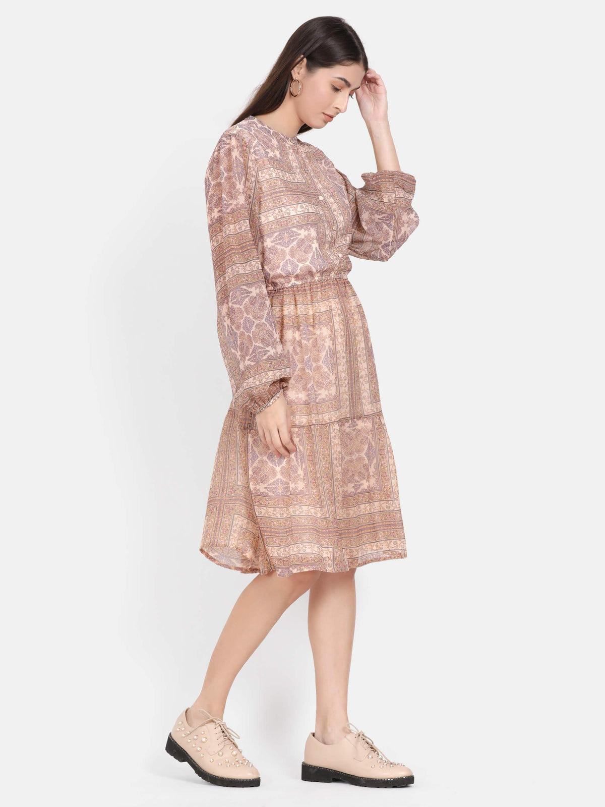 Abstract Printed Knee Length Dress (GBF7008) - G O O S E B E R Y®