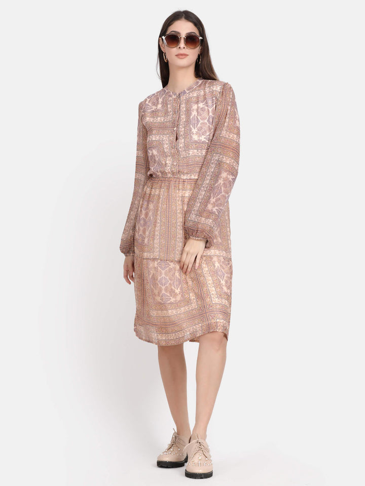 Abstract Printed Knee Length Dress (GBF7008) - G O O S E B E R Y®