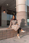 White Floral Printed Knee Length Dress (GBF7009) - GOOSEBERY