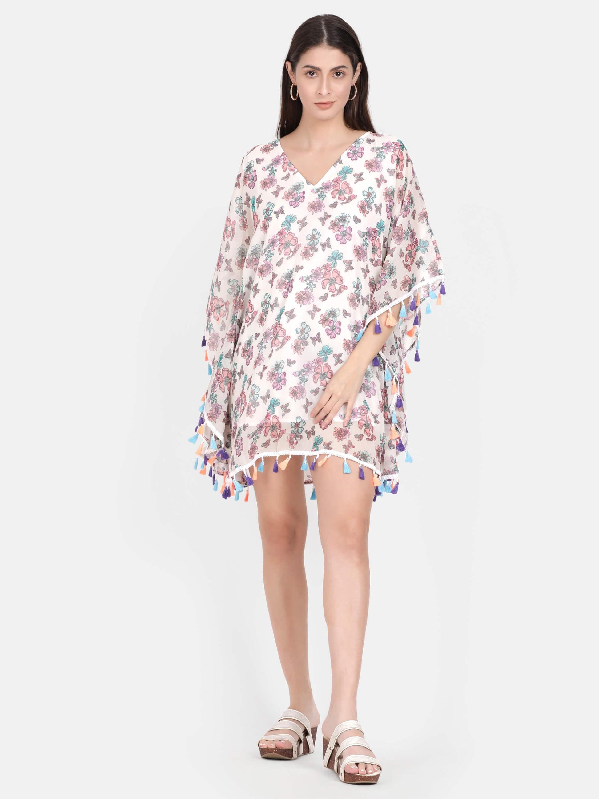 Floral Kaftan Top With Lace Detailing (GBF7012) - G O O S E B E R Y®