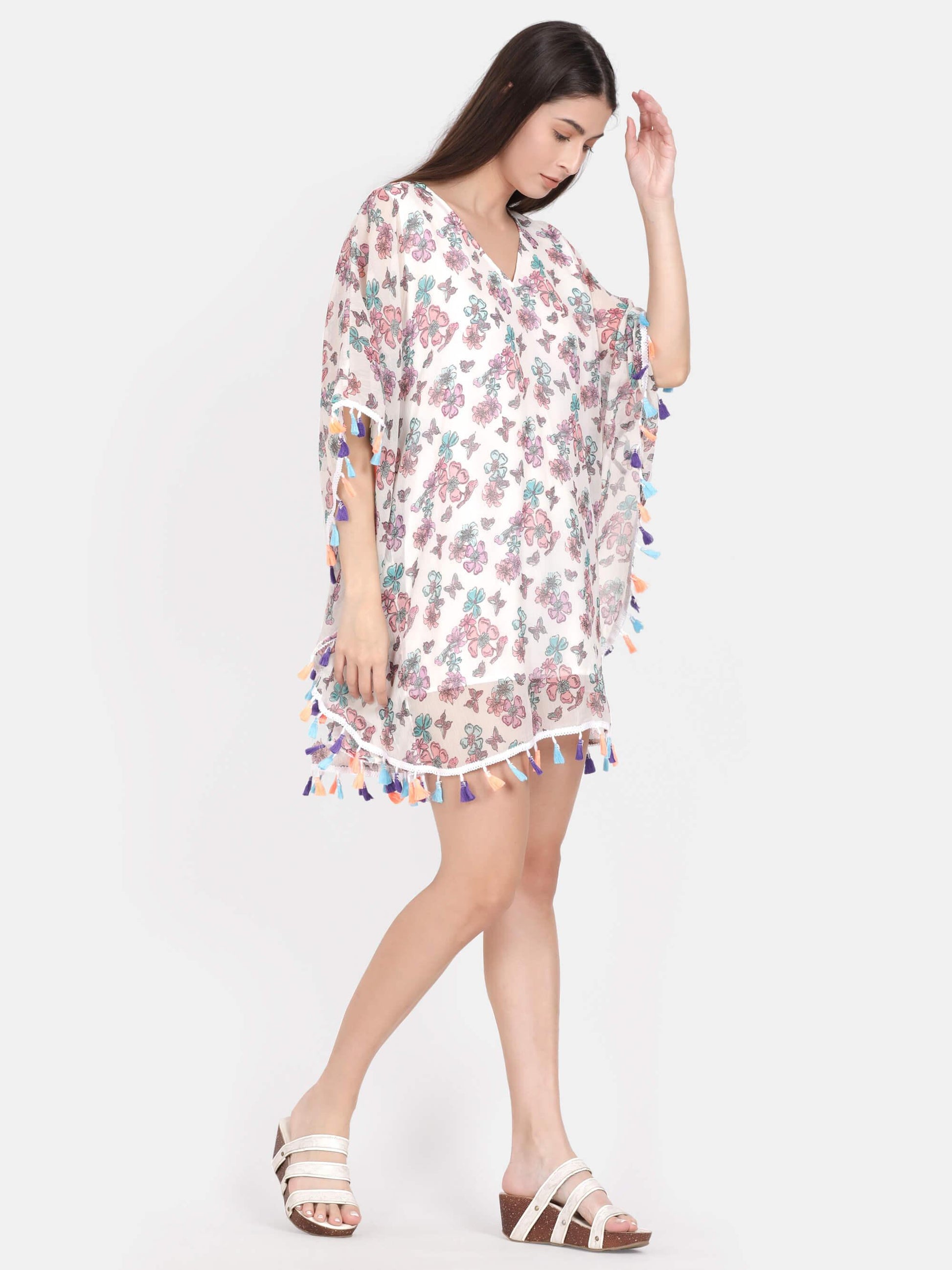 Floral Kaftan Top With Lace Detailing (GBF7012) - G O O S E B E R Y®